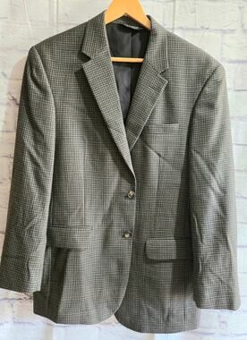 Jos A, Bank Dark Green Plaid Traveler's Collection Men's Blazer Size 46